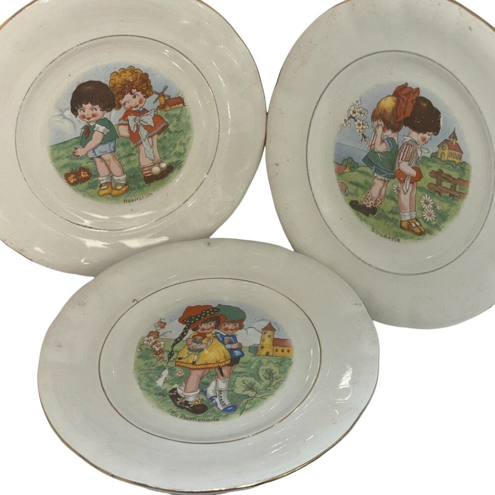 Childrens Antique Plates Made in France Whimsical